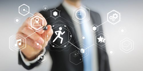 Young man using running application to check his performances 3D